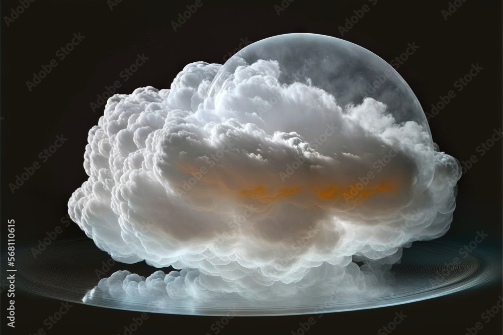 Aufkleber a cloud of smoke floating on top of a black surface with a yellow light in the middle of the cloud a