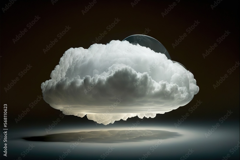 Poster a cloud with a half moon in the middle of the cloud and a black background with a reflection of the 