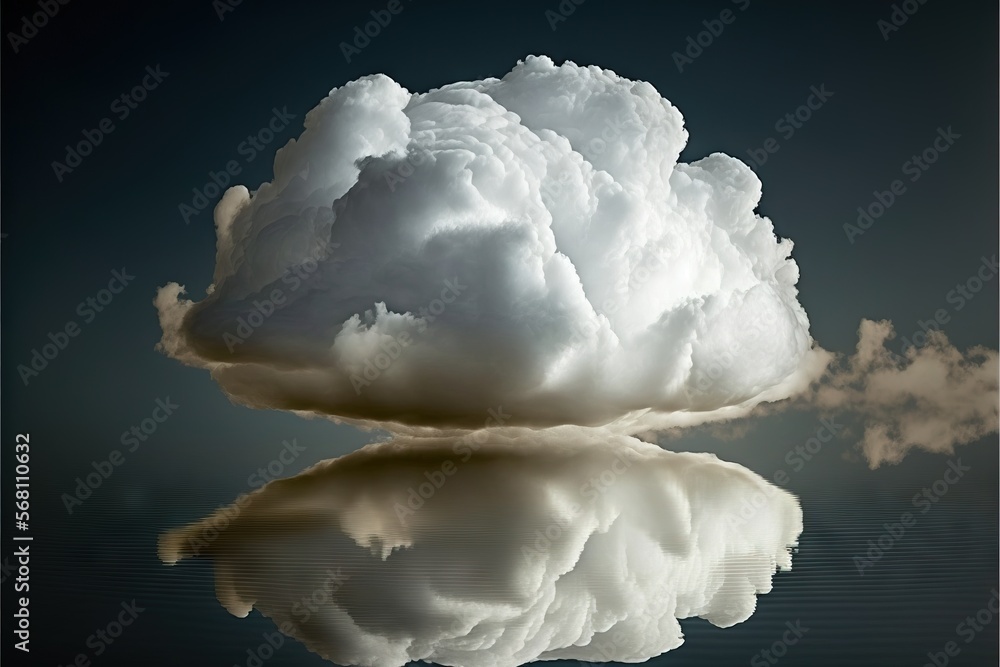 Poster a large cloud floating on top of a lake under a blue sky with a few clouds in the sky and a reflecti