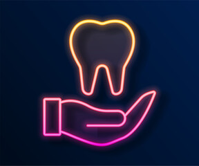 Glowing neon line Tooth icon isolated on black background. Tooth symbol for dentistry clinic or dentist medical center and toothpaste package. Vector