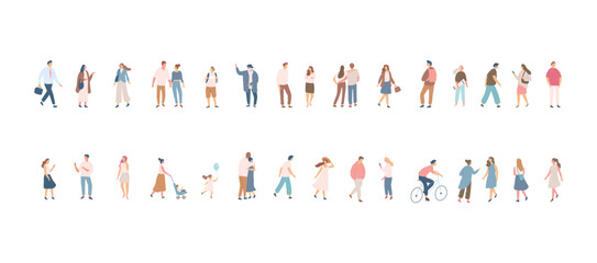 People silhouette crowd. Background people vector horizontal banner. Men and women, parents, kids walking outdoor