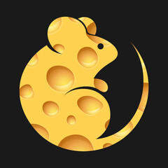 Mouse made of cheese on a black background.