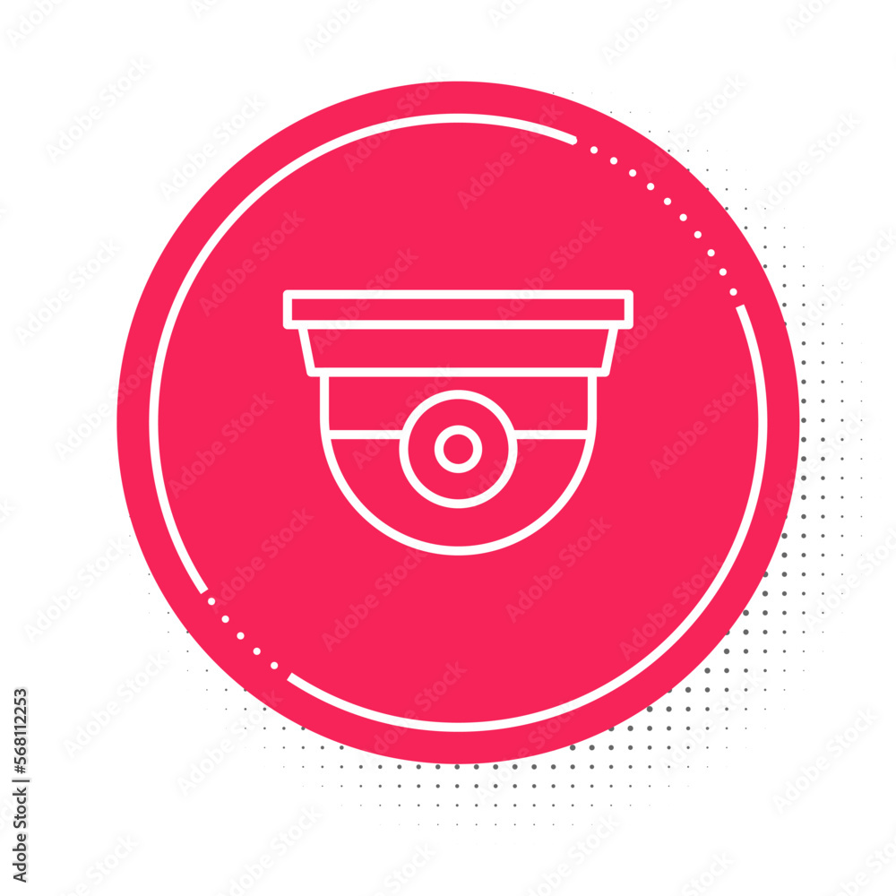 Poster White line Security camera icon isolated on white background. Red circle button. Vector