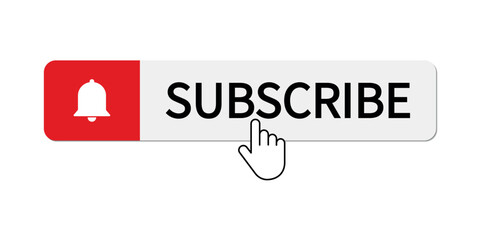 Subscribe button with bell and hand cursor. Subscribe to channel. Social media. Vector illustration.