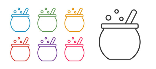Set line Halloween witch cauldron icon isolated on white background. Happy Halloween party. Set icons colorful. Vector
