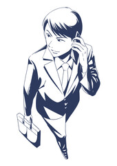 イケメンビジネスマン：携帯を持つ男性, 線画バージョン(ネイビー)