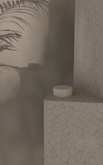 Minimalistic abstract gentle light beige background for product presentation with light and shadow of window curtains on wall.