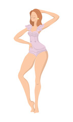 Erotic slender full length model in romantic underwear