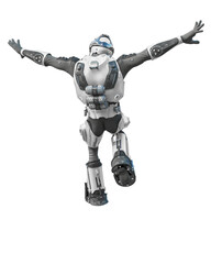 astronaut in green exo suit exploring arround