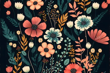 Wandaufkleber Seamless pattern with flowers, Design for fabric print made with Generative AI technology © yuniazizah