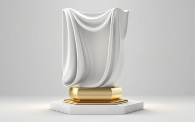 White and golden background for beauty products with a podium and a pedestal for product photography. Ideal shapes to highlight the merits of your product or logo. Based on Generative AI