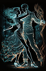 Generative AI illustration of Young couple dancing on the street