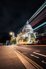 St Paul's Cathedral in London by night with light trails long exposure england
