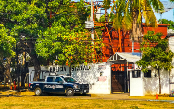 Mexican police car vehicle police operation in Puerto Escondido Mexico.