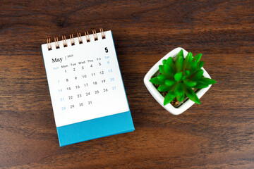 May 2023 desk calendar with potted plant