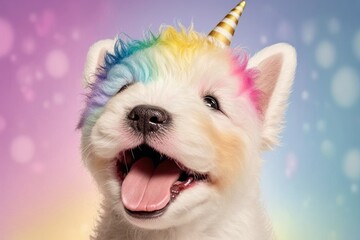 Fototapeta na wymiar cute and happy unicorn dog - generative ai