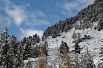 Landschaft im Pitztal, Alpen, Österreich im Herbst/Winter