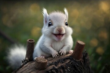 Naklejka na ściany i meble happy cute baby squirrel - generative ai