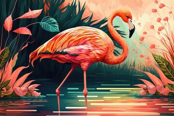 watercolor  tropical flamingo - generative ai