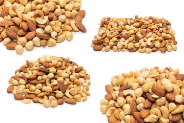 Mix of nuts isolated on white background. Top view.