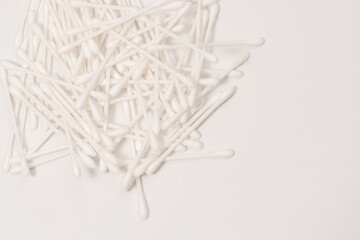 Group of white cotton buds isolated on white background.