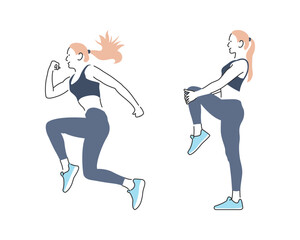 Icon illustration of a woman exercising with shoes