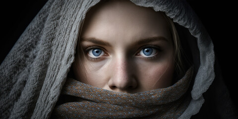 Fototapeta premium Finnish Lady Wearing Veil Head and Face Covering | Generative AI