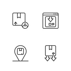 Set line Cardboard box with traffic symbol, Location cardboard, Carton and Online app delivery tracking icon. Vector