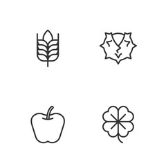 Set line Four leaf clover, Apple, Wheat and Chestnut icon. Vector