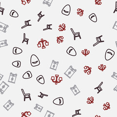 Obraz premium Set line Pouf, Chair, Wardrobe and Chandelier on seamless pattern. Vector