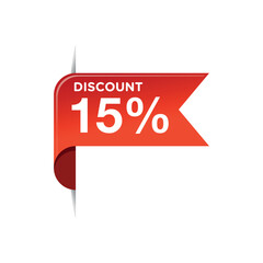 15% Red Ribbon Discount Banner Vector Template