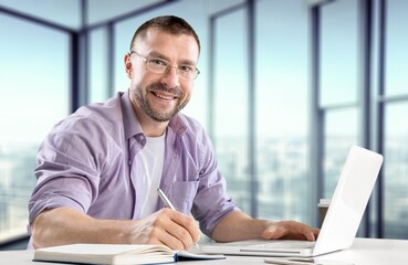 Accounting Clerk business Man work on laptop in office