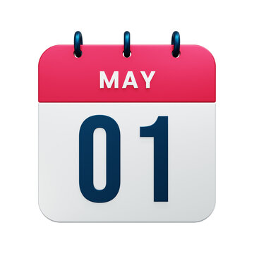 May Realistic Calendar Icon 3D Rendered Date May 01