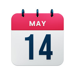 May Realistic Calendar Icon 3D Rendered Date May 14