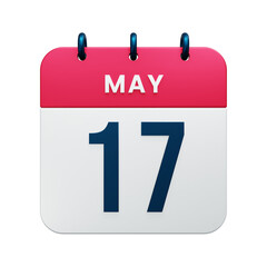 May Realistic Calendar Icon 3D Rendered Date May 17