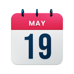 May Realistic Calendar Icon 3D Rendered Date May 19