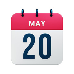 May Realistic Calendar Icon 3D Rendered Date May 20