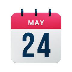 May Realistic Calendar Icon 3D Rendered Date May 24