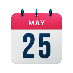 May Realistic Calendar Icon 3D Rendered Date May 25