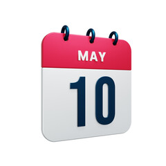May Realistic Calendar Icon 3D Rendered Date May 10
