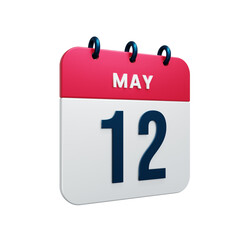 May Realistic Calendar Icon 3D Rendered Date May 12