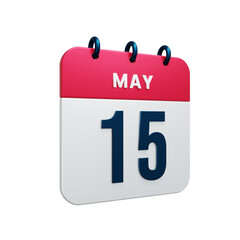May Realistic Calendar Icon 3D Rendered Date May 15