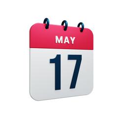 May Realistic Calendar Icon 3D Rendered Date May 17