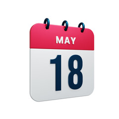 May Realistic Calendar Icon 3D Rendered Date May 18