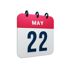 May Realistic Calendar Icon 3D Rendered Date May 22