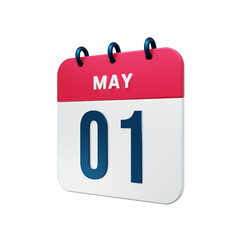 May Realistic Calendar Icon 3D Rendered Date May 01