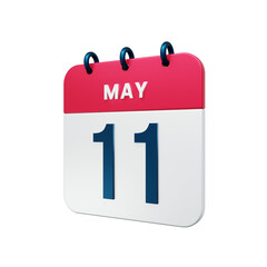 May Realistic Calendar Icon 3D Rendered Date May 11