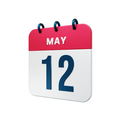 May Realistic Calendar Icon 3D Rendered Date May 12