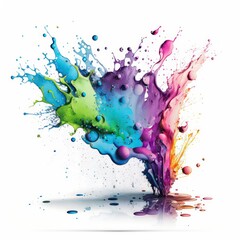 Watercolor splash on white background. Colorful liquid splash art style. Abstract watercolor splashing. Generative AI.