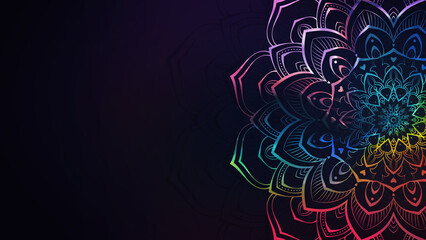 Ornamental soft color mandala pattern on dark background